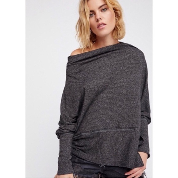We The Free | Free People Londontown Gray Ribbed Soft Dolman Long Sleeve Top - Picture 2 of 14